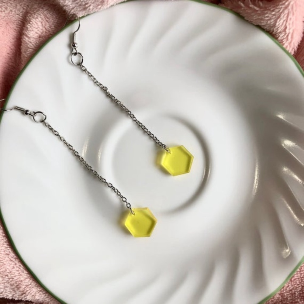 80's Inspired Retro Hexagon Yellow Earrings